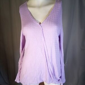 Style & Co. Purple Long Sleeve Wrap Blouse